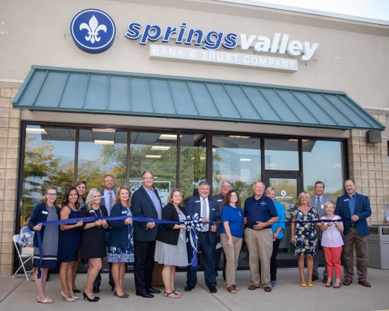 Springs Valley Bank & Trust Company recently marked the opening of its Washington Banking Center with a ceremonial ribbon cutting on Thursday, September 12, 2019.