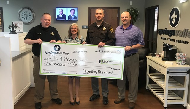 Springs Valley Bank & Trust Company donates $1,000 to Orange County Sheriff’s Office K-9 Program