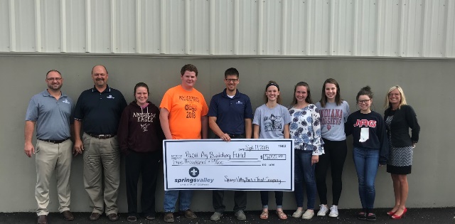 Springs Valley Bank & Trust Company Donates $5000.00 to the Paoli Jr. and Sr. High School Dr. Bill McDonald Animal Science Pavilion