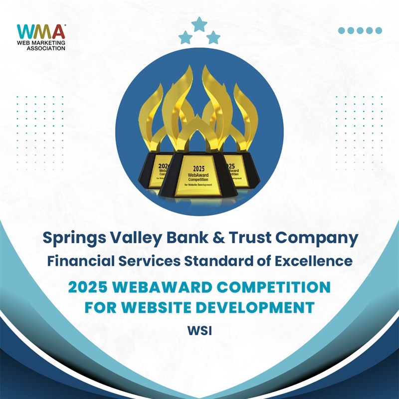 Springs Valley Bank & Trust Company’s Website Wins Financial Services Standard of Excellence WebAward